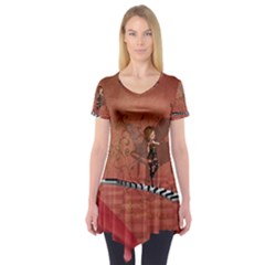 Cute Fairy Dancing On A Piano Short Sleeve Tunic  by FantasyWorld7
