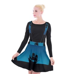 Ship Night Sailing Water Sea Sky Suspender Skater Skirt by Nexatart