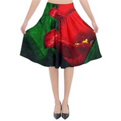 Red Tulip After The Shower Flared Midi Skirt by FunnyCow