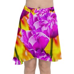 Violet Tulip Flowers Chiffon Wrap Front Skirt by FunnyCow