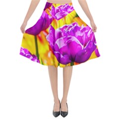 Violet Tulip Flowers Flared Midi Skirt by FunnyCow