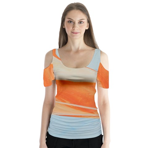 Orange And Blue Butterfly Sleeve Cutout Tee  by WILLBIRDWELL
