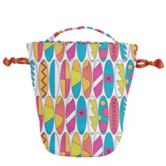Mini Rainbow Colored Waikiki Surfboards  Drawstring Bucket Bag by PodArtist