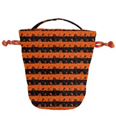 Orange And Black Spooky Halloween Nightmare Stripes Drawstring Bucket Bag by PodArtist