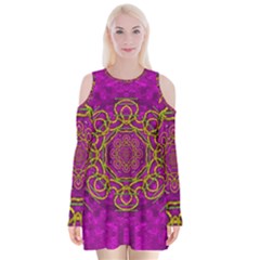 Star Of Freedom And Silent Night Velvet Long Sleeve Shoulder Cutout Dress by pepitasart