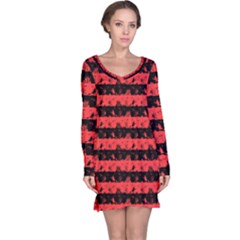 Donated Kidney Pink And Black Halloween Nightmare Stripes  Long Sleeve Nightdress by PodArtist