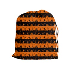 Dark Pumpkin Orange And Black Halloween Nightmare Stripes  Drawstring Pouch (xl) by PodArtist