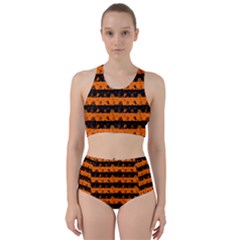 Dark Pumpkin Orange And Black Halloween Nightmare Stripes  Racer Back Bikini Set by PodArtist
