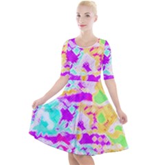 Pink Yellow Blue Green Texture                                                    Quarter Sleeve A-line Dress by LalyLauraFLM