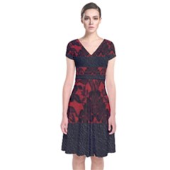 Red And Black Leather Red Lace Design By Flipstylez Designs Short Sleeve Front Wrap Dress by flipstylezfashionsLLC