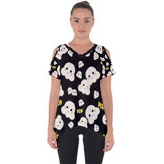 Cute Kawaii Popcorn Pattern Cut Out Side Drop Tee by Valentinaart