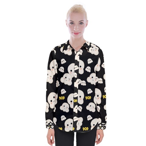 Cute Kawaii Popcorn Pattern Womens Long Sleeve Shirt by Valentinaart