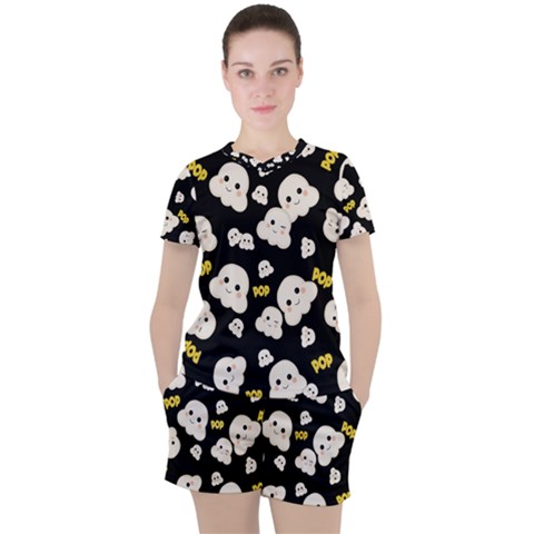 Cute Kawaii Popcorn Pattern Women s Tee And Shorts Set by Valentinaart