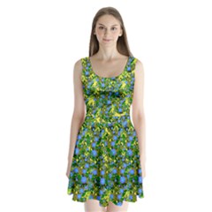 Blue Luminescent Roses Yellow Split Back Mini Dress  by snowwhitegirl