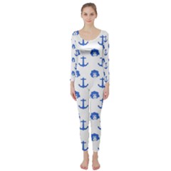 Vintage Face Anchor Blue Long Sleeve Catsuit by snowwhitegirl
