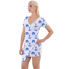 Vintage Face Anchor Blue Short Sleeve Asymmetric Mini Dress by snowwhitegirl