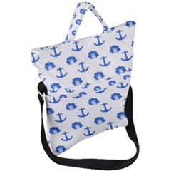 Vintage Face Anchor Blue Fold Over Handle Tote Bag by snowwhitegirl