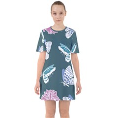 Butterfly Pattern Dead Death Rose Sixties Short Sleeve Mini Dress by Sapixe