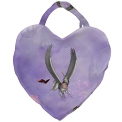 Cute Little Pegasus With Butterflies Giant Heart Shaped Tote by FantasyWorld7