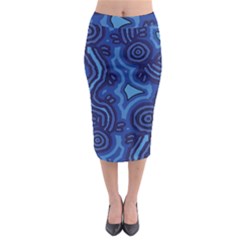 Aboriginal Art - Blue Campsites Midi Pencil Skirt by hogartharts