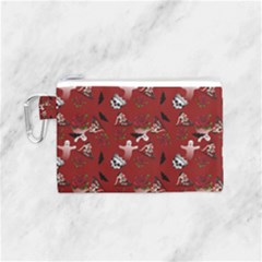 Gothic Woman Rose Bats Pattern Red Canvas Cosmetic Bag (small) by snowwhitegirl
