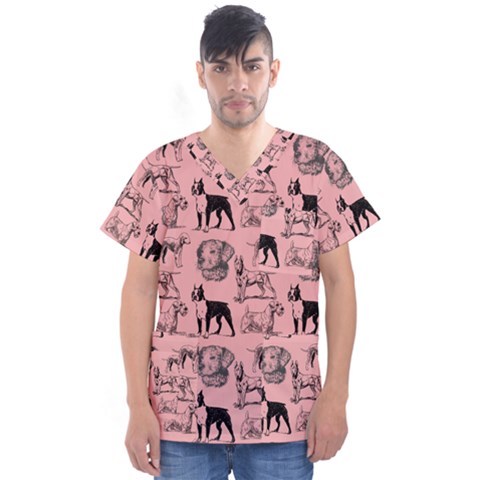 Dog Pattern Pink Men s V-neck Scrub Top by snowwhitegirl