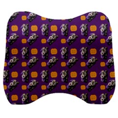 Halloween Skeleton Pumpkin Pattern Purple Velour Head Support Cushion by snowwhitegirl