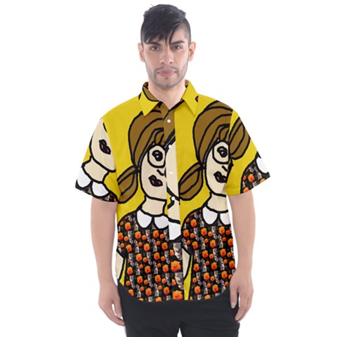 Girl With Popsicle Yellow Background Men s Short Sleeve Shirt by snowwhitegirl