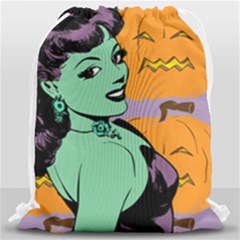 Zombie Retro Girl Drawstring Bag (large) by snowwhitegirl