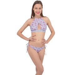 Pink Roses Pattern Cross Front Halter Bikini Set by JadehawksAnD