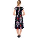 Skull Pattern Black Cap Sleeve Front Wrap Midi Dress View2