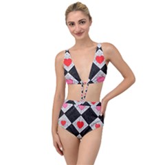 Diamonds Hearts Mosaic Pattern Tied Up Two Piece Swimsuit by Simbadda