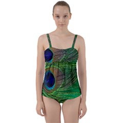 Peacock Feather Macro Peacock Bird Twist Front Tankini Set by Simbadda