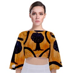Ceramic Tree Smudge Tie Back Butterfly Sleeve Chiffon Top by DeneWestUK