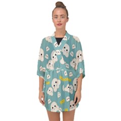 Cute Kawaii Popcorn Pattern Half Sleeve Chiffon Kimono by Valentinaart
