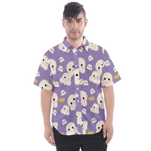 Cute Kawaii Popcorn Pattern Men s Short Sleeve Shirt by Valentinaart