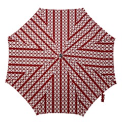 Circles Lines Red White Pattern Hook Handle Umbrellas (small) by BrightVibesDesign