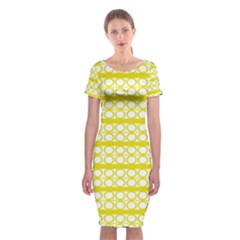 Circles Lines Yellow Modern Pattern Classic Short Sleeve Midi Dress by BrightVibesDesign