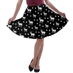 Deer Dots Black A-line Skater Skirt by snowwhitegirl