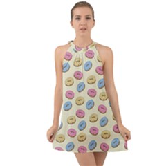 Donuts Pattern Halter Tie Back Chiffon Dress by Valentinaart