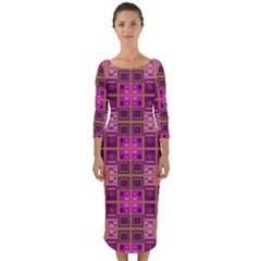 Mod Pink Purple Yellow Square Pattern Quarter Sleeve Midi Bodycon Dress by BrightVibesDesign