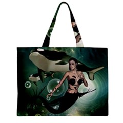 Wonderful Dark Mermaid With Awesome Orca Zipper Mini Tote Bag by FantasyWorld7
