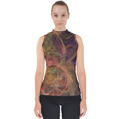 Abstract Colorful Art Design Mock Neck Shell Top by Simbadda