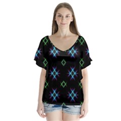 Background Abstract Vector Fractal V-neck Flutter Sleeve Top by Celenk