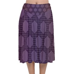 Hexagon Grid Geometric Hexagonal Velvet Flared Midi Skirt by Celenk