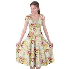 Background Pattern Flower Spring Cap Sleeve Wrap Front Dress by Celenk