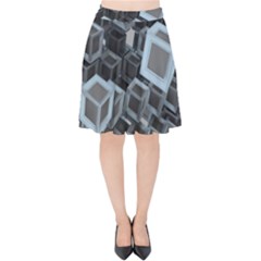 3d Cube Fantasy Square Shape Velvet High Waist Skirt by Simbadda