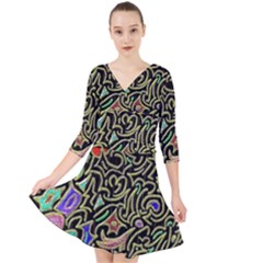 Swirl Retro Abstract Doodle Quarter Sleeve Front Wrap Dress by dressshop