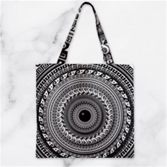 Graphic Design Round Geometric Zipper Grocery Tote Bag by Nexatart