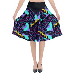 Memphis Style 1 Flared Midi Skirt by JadehawksAnD